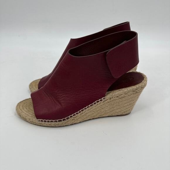 Celine Burgundy Leather Wedge Espadrilles Sandals Size 41/ US10 - Picture 3 of 12